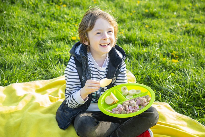 Plaskidy 3 - Compartment Divided Plates for Kids - Set of 12 Plastic Children Trays for Eating with Dividers - 4 Bright Colors (3 of Each Color) Dishwasher Microwave Safe BPA Free for Toddler and Kids - Image 3